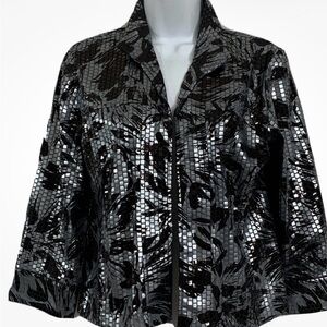 Dressbarn Black and Silver Patterned Blazer